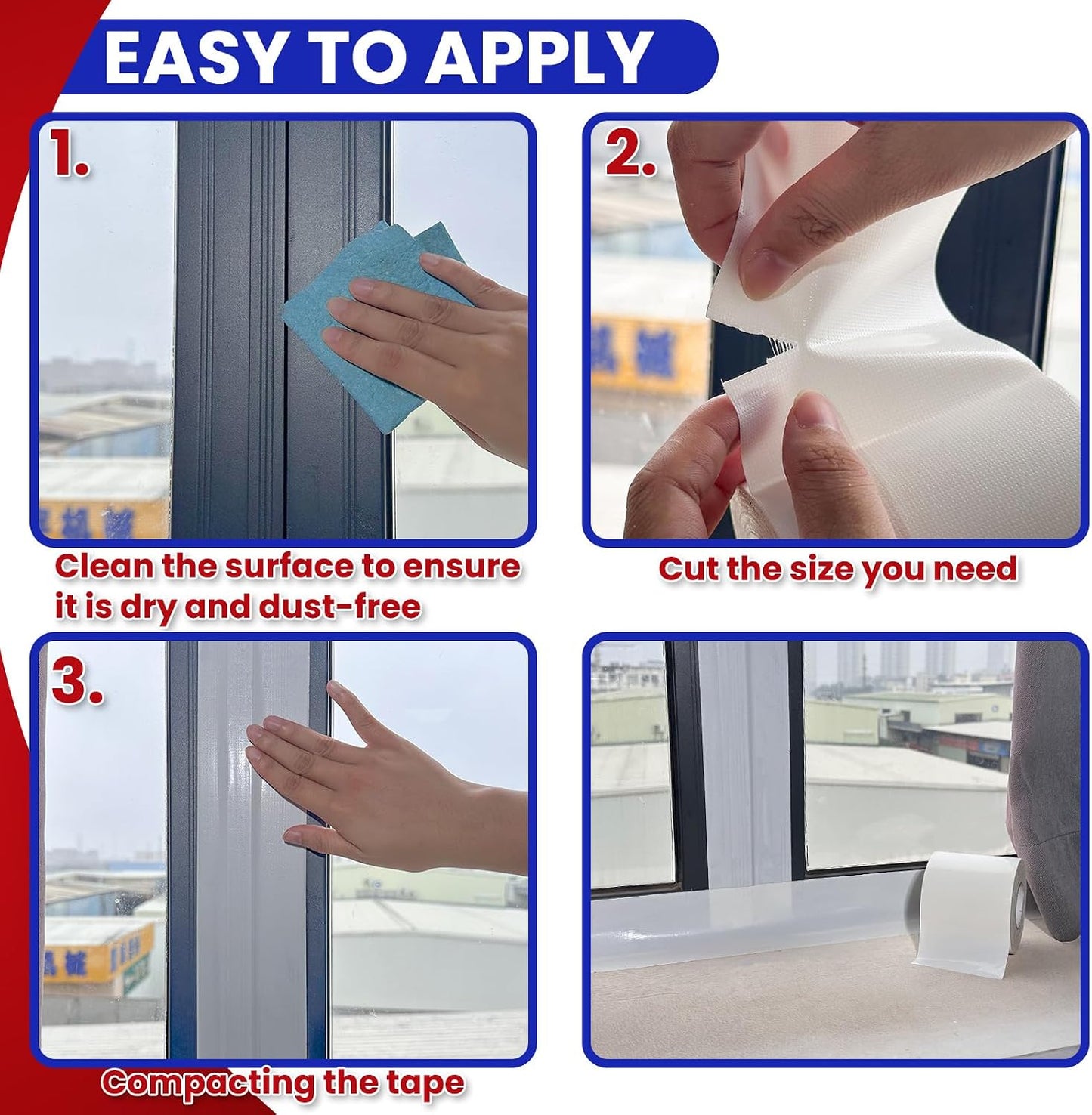 Birllaid White Window Weather Sealing Tape,Window Draft Isolation Sealing Film Tape No Residue Waterproof Self Adhesive for Keep Out Cold Air Dust Rain 3IN X 99FT