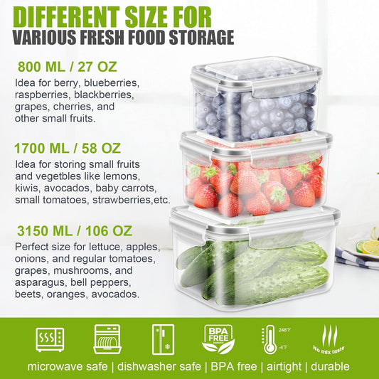 8 Pieces Fruit Storage Containers for Fridge with Lids and Strainer | 4Pack Fruit Containers for Fridge, Fresh Produce Saver Keeper for Vegetable Fruit Salad, BPA Free Organizer for Refrigerator