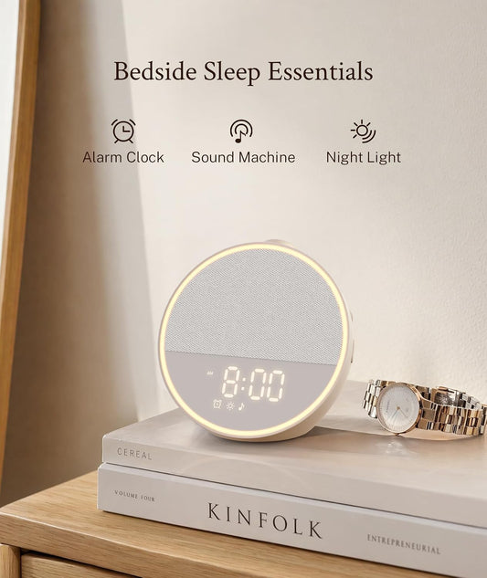 Sound Machine, Alarm Clock, Night Light, Screen-Free Sleep Routine | 30 Sounds, 10 Gentle Alarms, Sleep Timer, White Noise Machine for Sleep, Adults, Bedroom, Nightstand, Office, Travel(Cream)