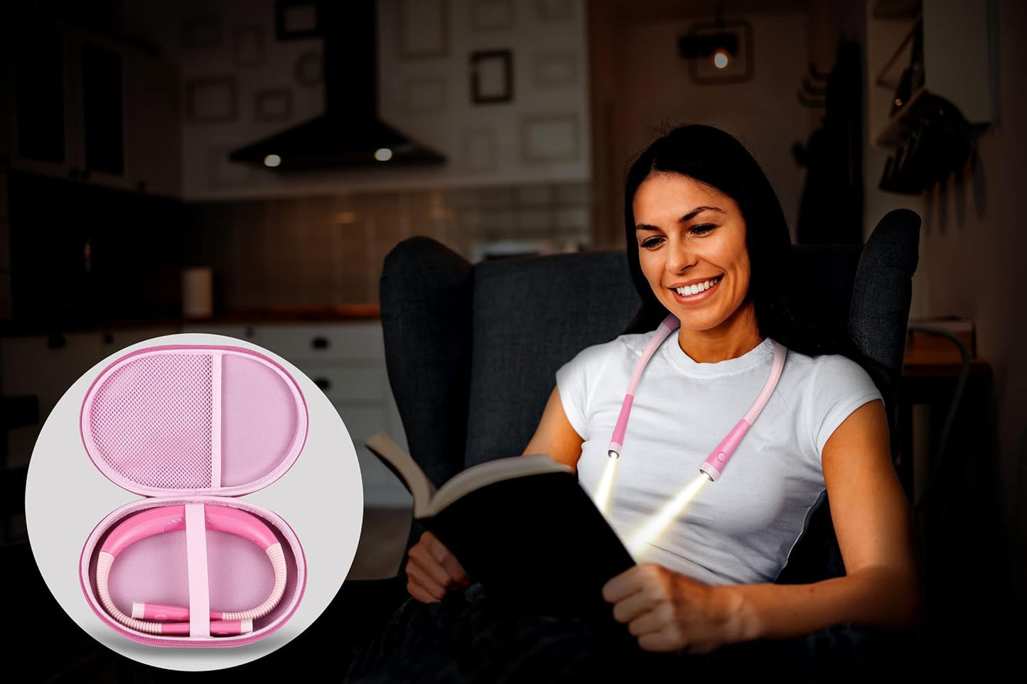Case Compatible with Glocusent/for Gritin/for Vekkia/for EastPin/for enclize LED Neck Reading Light,USB Rechargeable Personal Light Storage Box (Case Only) (Pink)