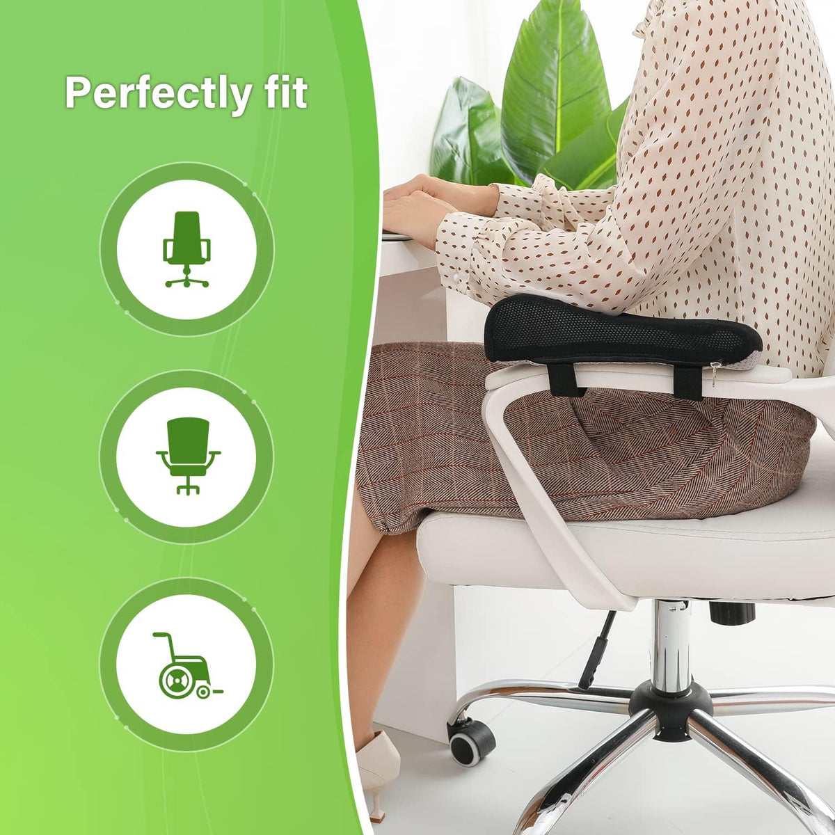 LargeLeaf Chair Ergonomic Armrest Pads Elbow Pillow Pressure Relief Office Chair Gaming Chair armrest with Memory Foam armrest Pads 2-Piece Set of Chair (Black_Velvet)