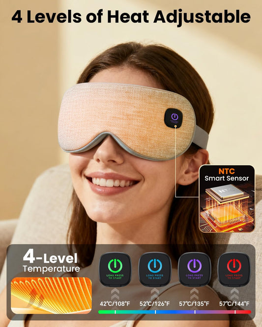 Cordless Heated Eye Mask, Rechargeable Mask with 4 Heat Levels for Dry Eyes | Fast Heating Mask with Washable Covers for Sleep, Travel, MGD, Blepharitis, 1500mAh Large Battery, Gray & Blue