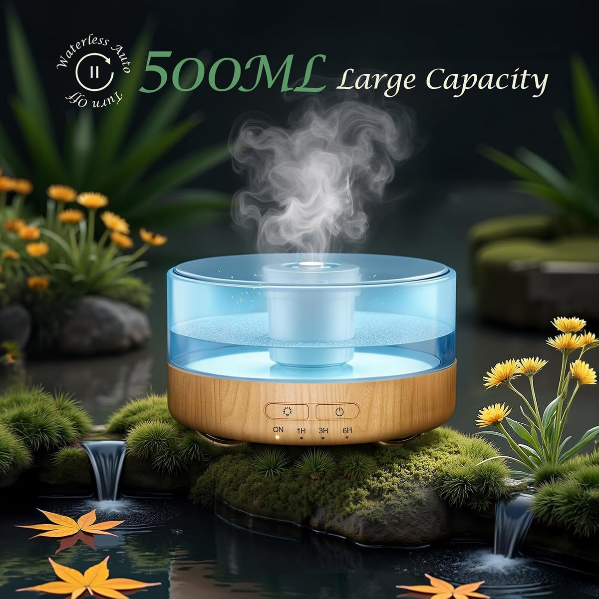 Essential Oil Diffuser for Home: 500ml Fireplace Flame Light