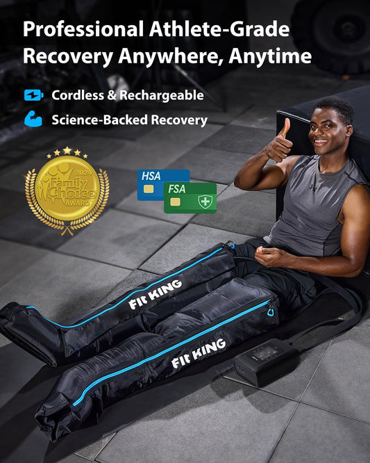 FIT KING Professional Air Compression Leg Recovery System, Cordless Rechargeable Leg Compression Massager Boots for Fast Recovery & Improved Circulation, Compression Boot for Athletes (Medium)