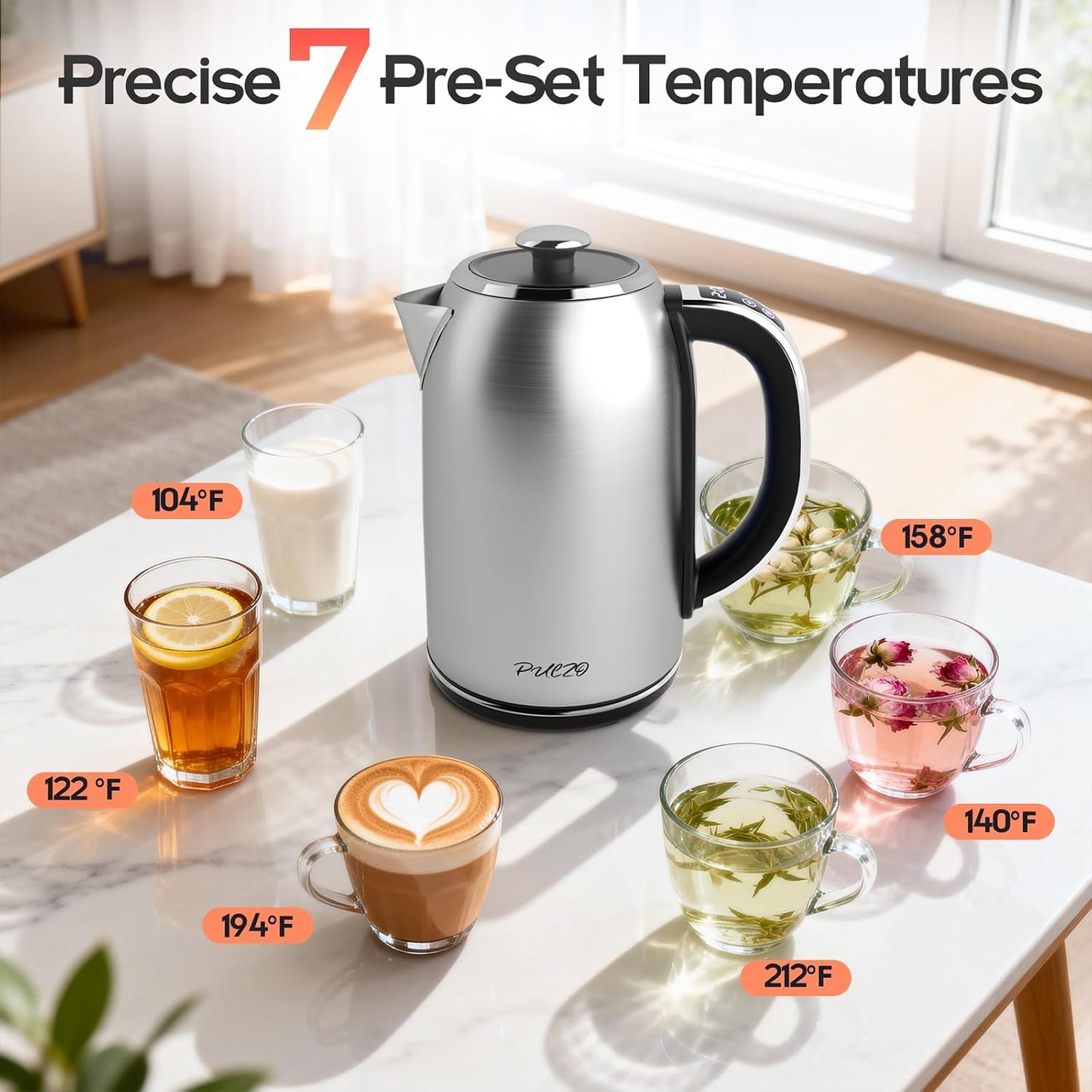 Electric Kettle Temperature Control 1.7L, Stainless Steel Interior (No Plastic Contact), 1500W Electric Tea Kettle, Hot Water Boiler Heater, LED Display&Touch Control,Auto-Shutoff/Boil-Dry Protection