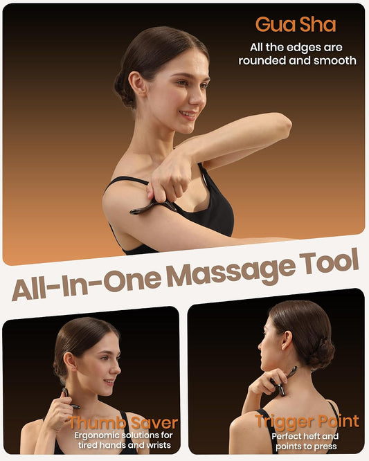 lifechill Trigger Point Massage Tool for Deep Tissue Pain Relief, Gua Sha & Muscle Scraper Tool for Full Body, Thumb Saver Acupressure Tool Relieve Plantar Fasciitis, Black