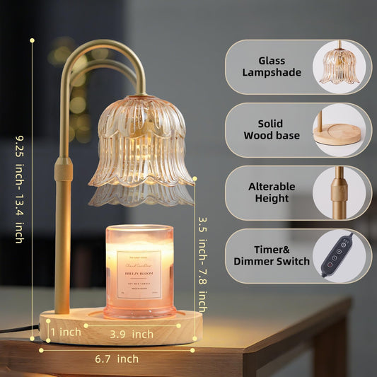 CRMILL Candle Warmer Lamp with Timer: Adjustable Dimmable Height Adjustable Warming - Flower Shape Wax Lamp Jar Candles No Flame Modern Home Decor Table Lights - Home Living Bedroom