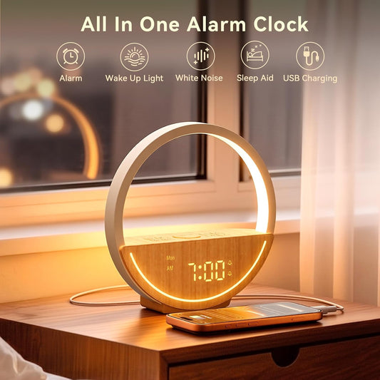 Vivilumens Alarm Clock with Sound Machine & Sunrise Lamp for Heavy Sleepers