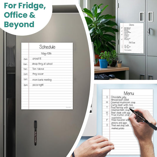 Magnetic Dry Erase Board – 8.5”x11” Reusable Lined Dry Erase List Board for Fridge 2 Pcs – Marker Included