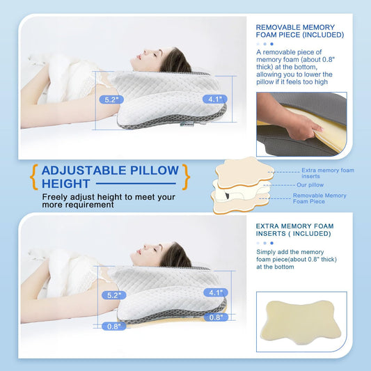 Pain Relief Cervical Pillow for Neck Support, Adjustable Ergonomic Pillow