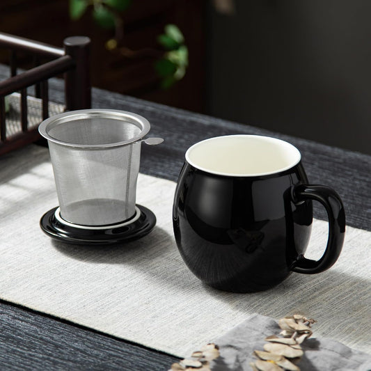 Yundu 12 OZ Matte Purple Ceramics Teacup with Infuser and Lid, Mug with Lid for Steeping - Stainless Steel Infuser for Loose Leaf Tea, Home Office Gift for Tea Lovers
