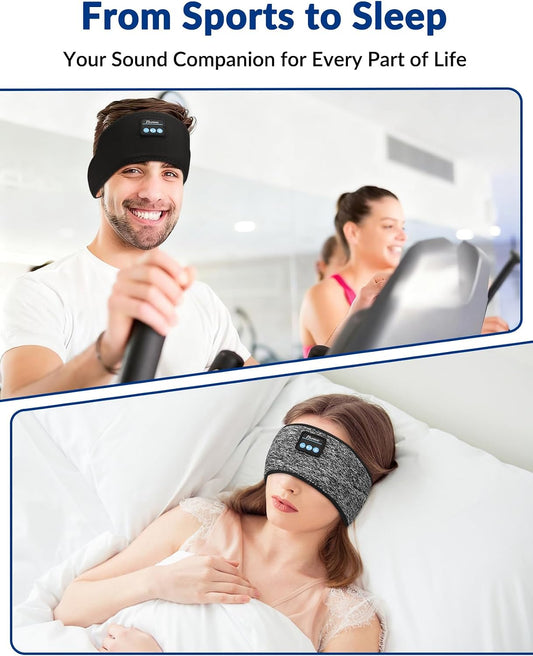 2-Pack Sleeping Headphones, Adjustable Hook-and-Loop, Bluetooth Headband Headphones, Wireless Sports Headband for Running, Yoga, Workout, Meditation, Cool Gadget Tech Gift - Black&Gray