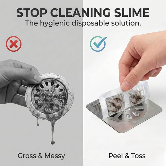 50 Pack Square Disposable Shower Drain Hair Catcher Stickers | Waterproof, For Bathroom Floor, Sink & Bathtub, Easy-Peel, Clog Prevention & Hygiene