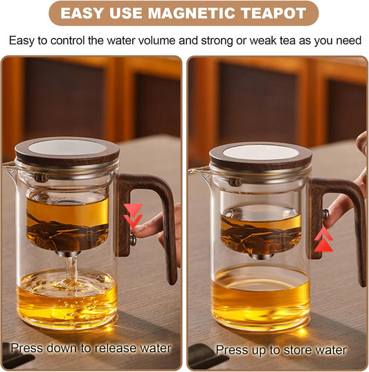 Enchanti Tea Pot, Glass Teapot with Infuser,Magnetic Loose Leaf Tea Steeper | Magic Teapot with Strainer for Water Separation, Loose Tea Infuser Diffuser, Tea maker with Handle, Gift Package, 27oz/800ml