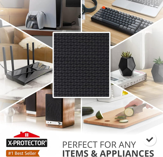 X-Protector Rubber Strip - 8 PC Non Slip Pads - Black Universal Grip Strips | Self-Adhesive Rubber Sticky Pads - Premium Feet for Keyboard, Appliances - Featuring an Amazing Super Sticky Gripping Pad
