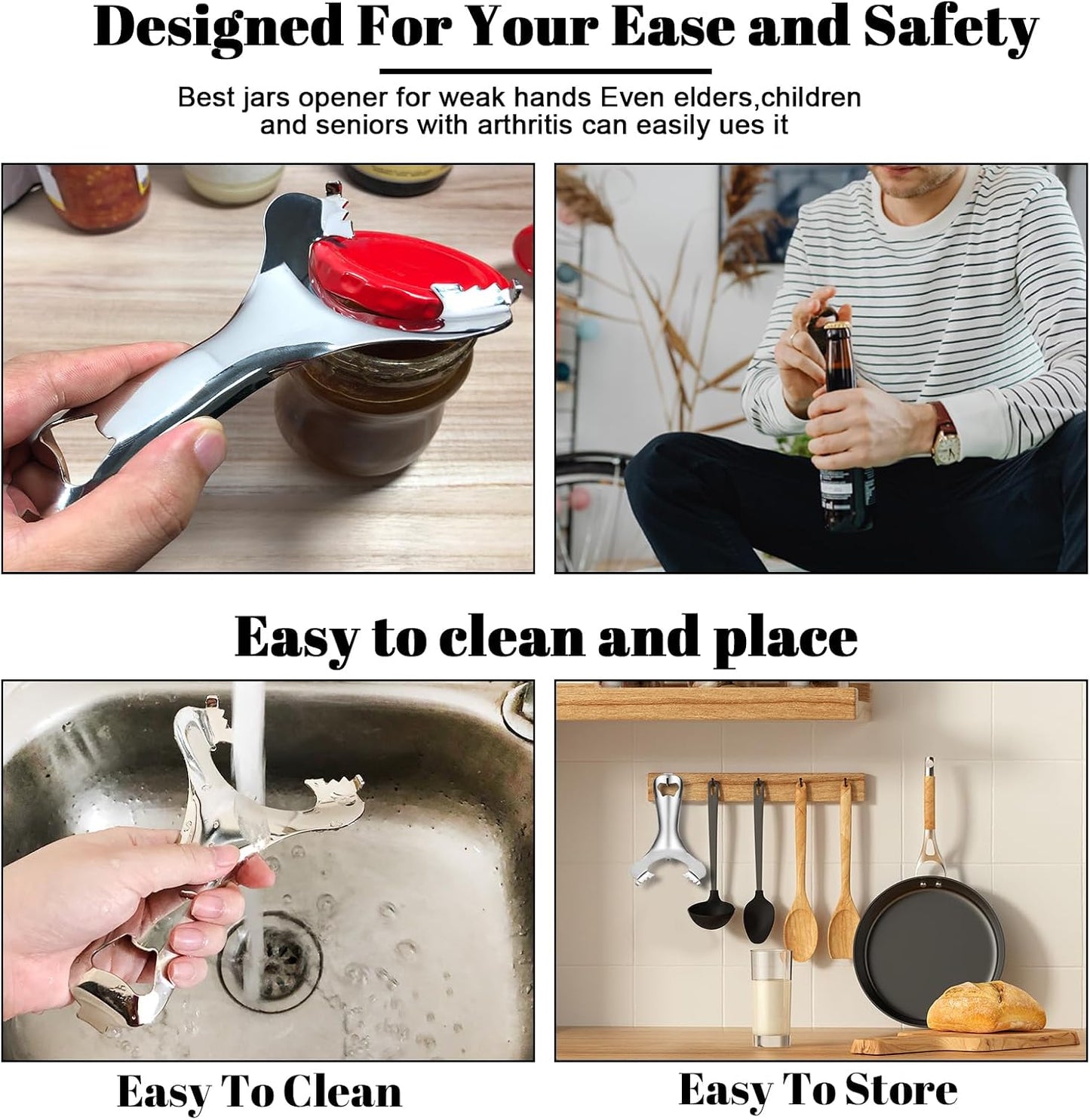 Mason Jar Opener No Lid Dents or Damage Multifunctional Tool | No dented lids,Easy twist removes any jar lid,Built in bottle opener,Comfortable grip,Built to last
