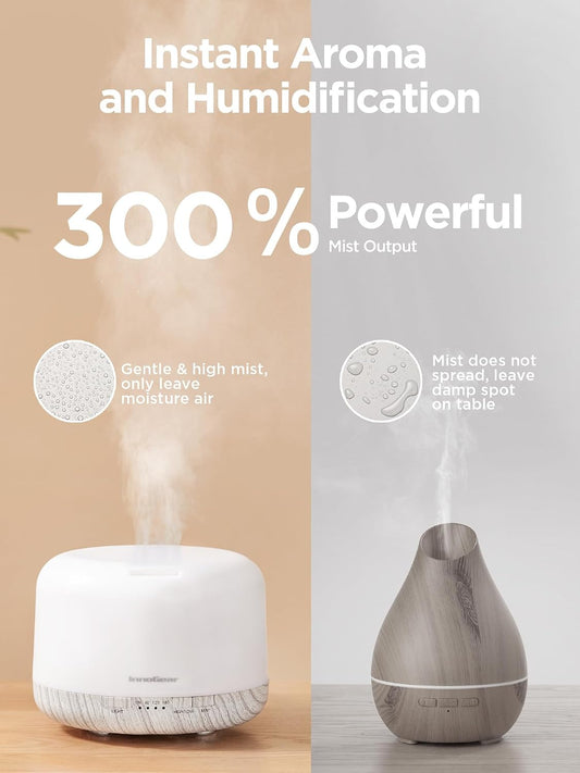 InnoGear 500ml Essential Oil Diffuser with Remote Control, Premium Ultrasonic Aromatherapy Diffusers Mother's Gift Scent Humidifier Vaporizer Auto-Off Timer for Large Room Home, White