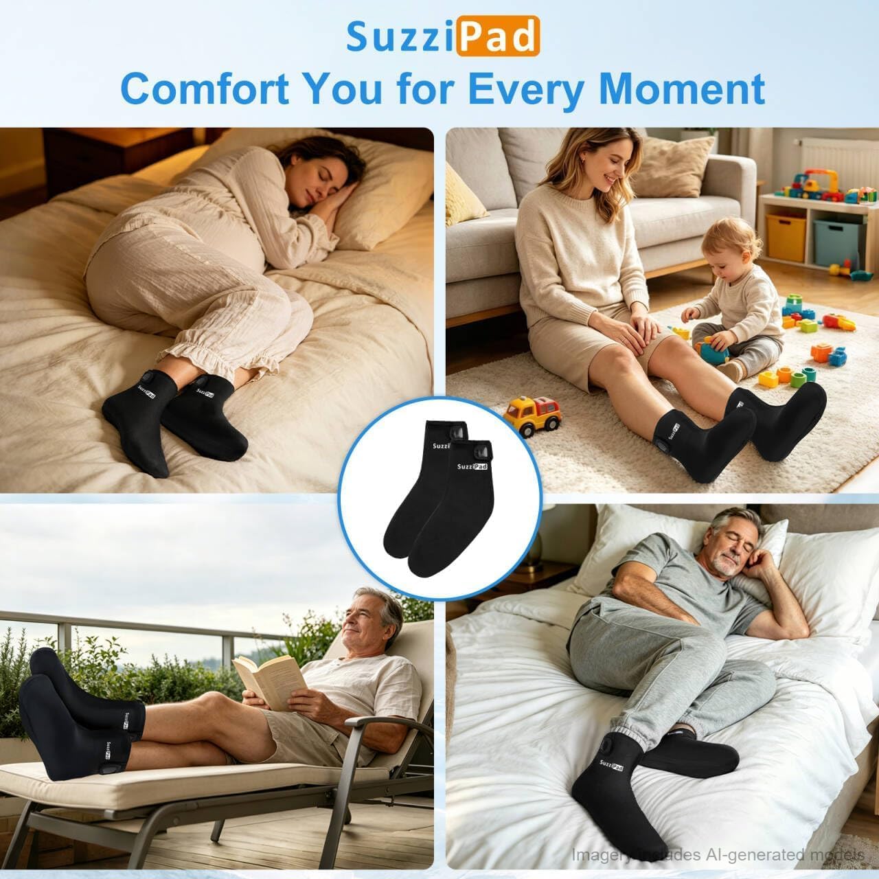 SuzziPad Cold Therapy Socks, Adjustable Ankle Ice Pack Wrap for Chemo, M | Burning Relief Reusable Foot Ice Pack Wrap for Plantar Fasciitis, Arthritis, Achilles Tendonitis, Swelling, Tired & Achy Feet