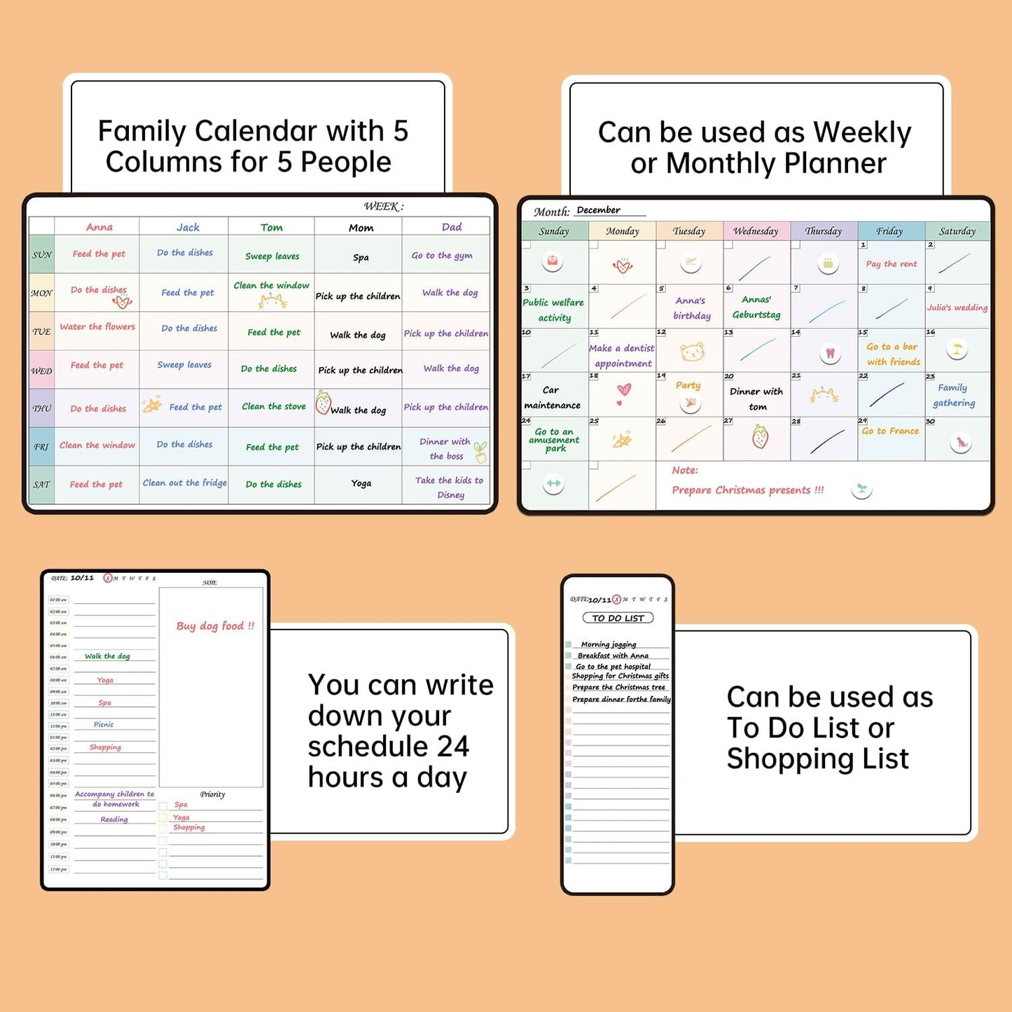 Magnetic Dry Erase Weekly Planner with Hourly Time Slots Whiteboard Calendar for Fridge, Schedule Board, to DO and Chore List for Family 16.5”(L) × 11”(H)