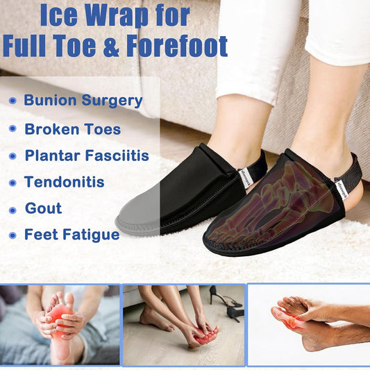 Toe Ice Pack for Pain Relief, Ice Packs for Toes and Forefoot, Flexible Cooling Packs for Broken Toes & Surgery Recovery, Bunion Discomfort, Adjustable Strap, External Seam Design, 2PK