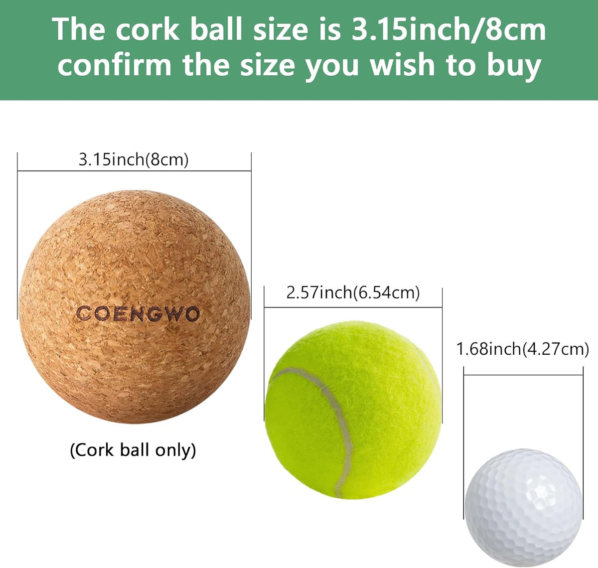 COENGWO Cork Ball Lacrosse Ball, Deep Tissue Muscle Tension Therapy Ball for Trigger Point Therapy, Muscle Soreness, Yoga Therapy, 2.4 Inch