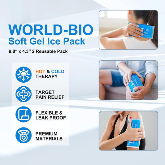 Reusable Hot Cold Gel Ice Pack for Pain Relief (12"x4.7", 2 Pack) | Reusable, Flexible Hot Cold Pack, For Neck Head Shoulder Knee Ankle Wrist Elbow