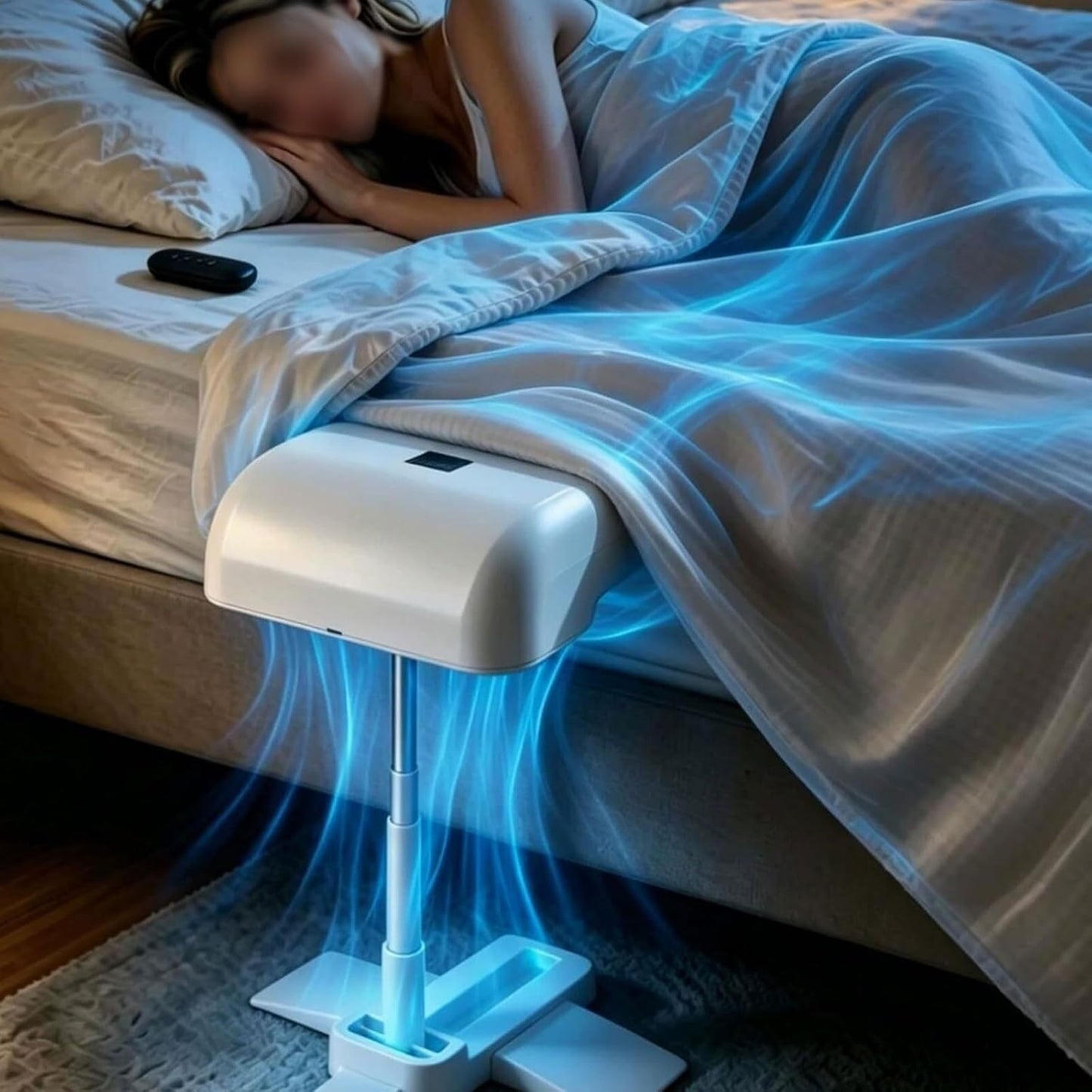 Under Sheet Bed Cooling System with Remote Control for Cooling Sleep | Bed Cooling Fan,5 Adjustable Fan Speed,22-53cm Adjustable Height,for Hot Sleepers Night Sweats Relief