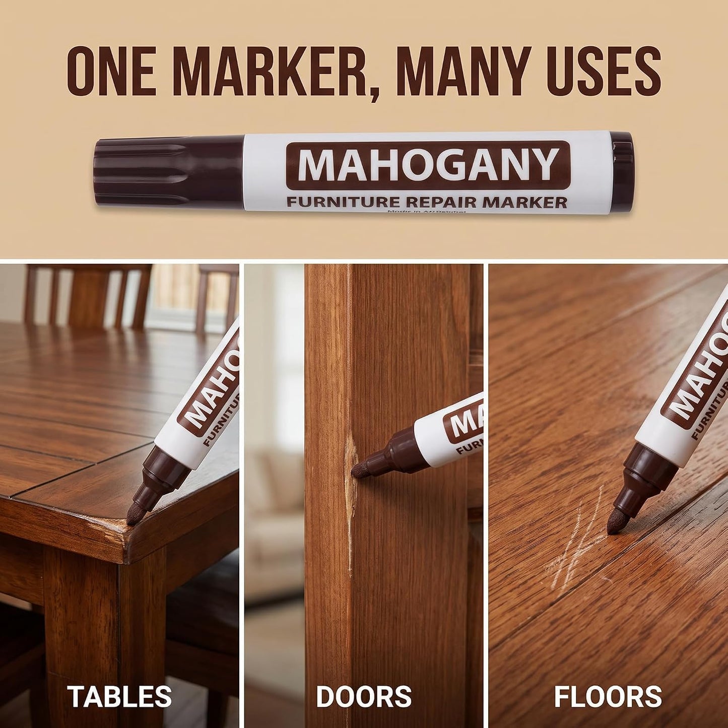 2Pcs Brown Furniture Repair Wood Cabinet Floor Touch Up Markers Scratch Filler Remover - Mahogany,Wood Polish and Care