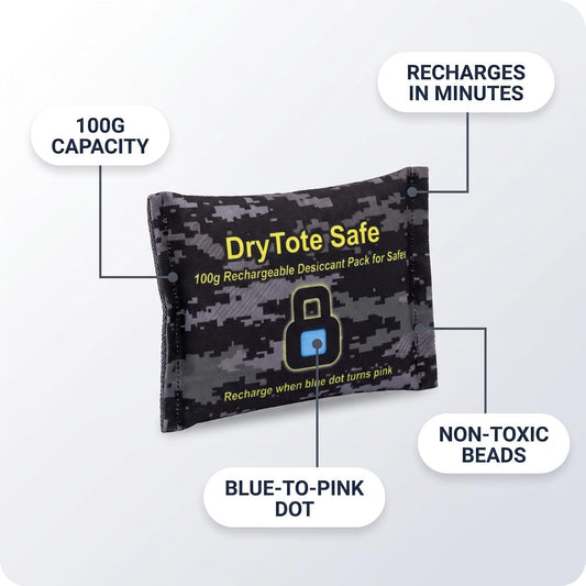 Gun Safe Dehumidifier, Rechargeable Silica Gel Desiccant Packs (5 x 100g), Color Indicating Moisture Absorber for Gun Safes, Ammo Cans, Cabinets & Valuables, Reusable, No Power Needed | Color-change moisture indicator, non-toxic beads, reusable for