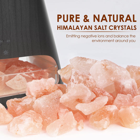 SALKING 2-in-1 Ultrasonic Essential Oil Diffuser & Himalayan Salt Lamp, Aromatherapy Diffuser Cool Mist Humidifier with Auto Off Function, 100% Pure Himalayan Pink Salt Rock, 150ml (Wooden Grain)