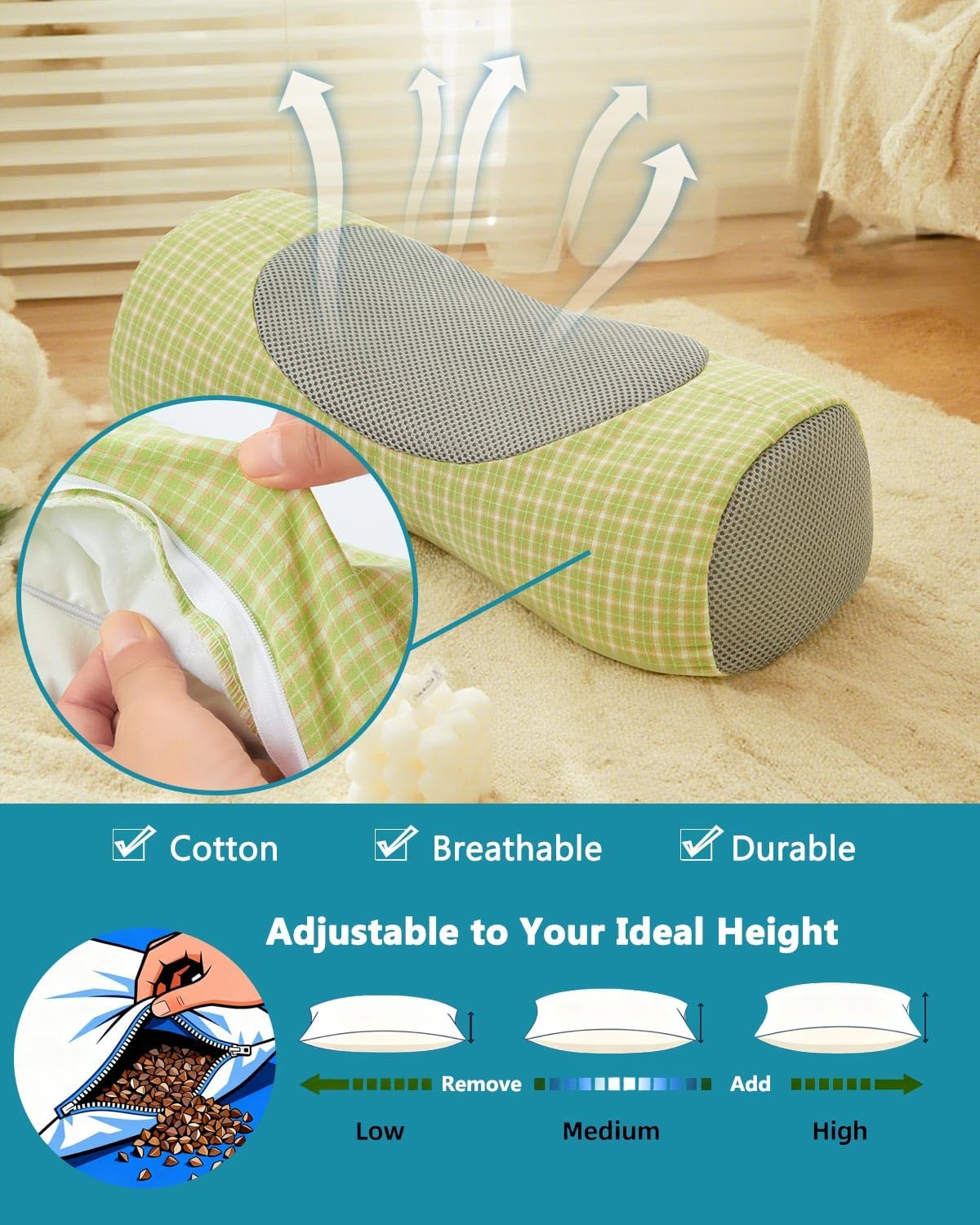Buckwheat Cervical Neck Roll Pillow,17.7"x5.9" Firm Support Neck Bolster with Washable Cover, Adjustable Hard Cylinder Round Pillow with Buckwheat Hulls, for Office Lunch Breaks Sleeping,Pink