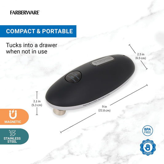 Farberware USB Rechargeable Electric Can Opener – Hands-Free Automatic Can Opener with Built-In Battery, Magnetic Lid Lifter, Compact Design, USB-C Charging Cord, Black