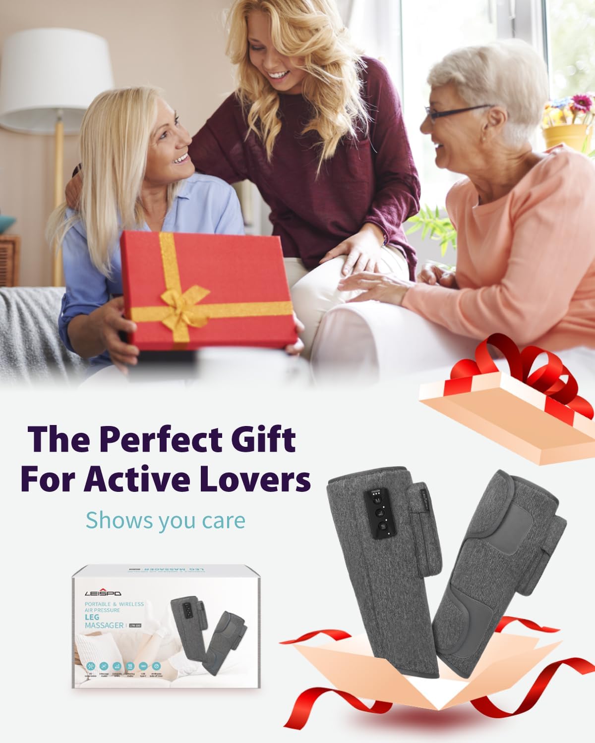 Wireless Leg Massager - Air Compression Cordless Calf Massager with Heat for Circulation, Pain Relief, and Recovery, 4 Modes & 3 Intensities, Portable and Adjustable (Gray, Set of 2)