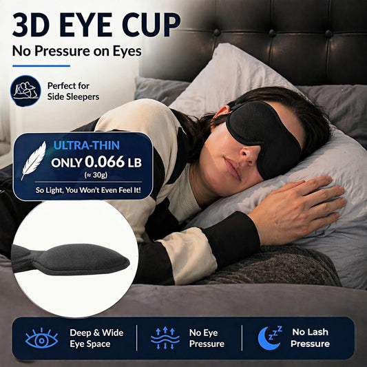 Ultra-Thin 3D Sleep Mask for Side Sleepers Women Men, Contoured Eye Mask for Lash Extensions, Light Blocking, Soft Breathable Lightweight Eye Mask for Sleep, Travel, Meditation,Airplane (Black)