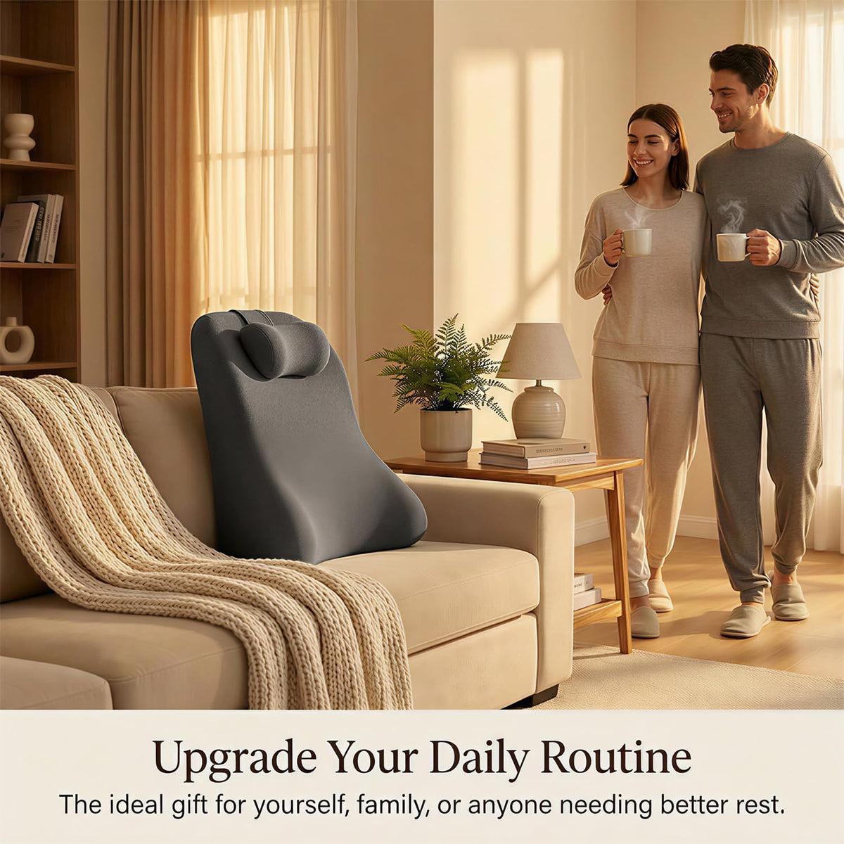 Back Wedge Pillow for Sofa, Lumbar Support Reading Pillow for Bed, Back Support Cushion for Sitting Up, Angled Design for Relaxing, Bedtime and Night Comfort (Dark Gray)