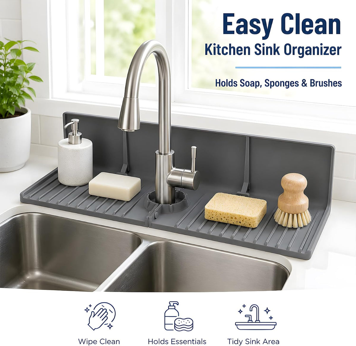 Silicone Sink Splash Guard Behind Faucet, Faucet Mat Backsplash Guard Black