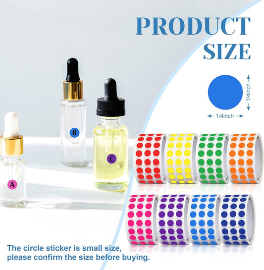 8000 Pieces 1/4" Colored Dot Stickers Round Color Coding Labels Polka Circle Colorful Coding Labels Small Dot Price Sticker 8 Color for Office Classroom Decor Paper Yard Sale File Classification