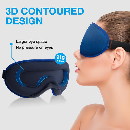 LYSIAN 3D Blackout Sleep Mask for Side Sleepers, 5 Pairs Ear Plugs, Black | Blackout eye mask with no pressure on eyes, adjustable comfortable blindfold for sleeping, travel & nap