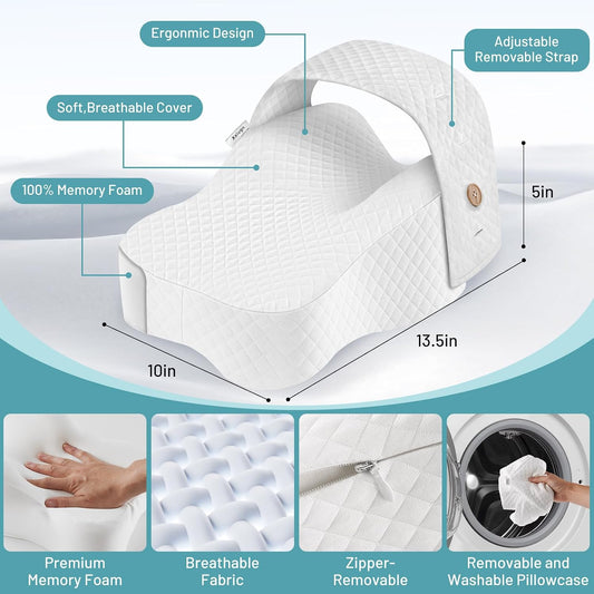 Knee Pillow for Side Sleepers – Memory Foam & Adjustable Strap | Hip & Spine Support, Cooling Cover, Machine Washable, Non-Slip Strap for Pain Relief, Post-Surgery, Travel & Leg Pillow.