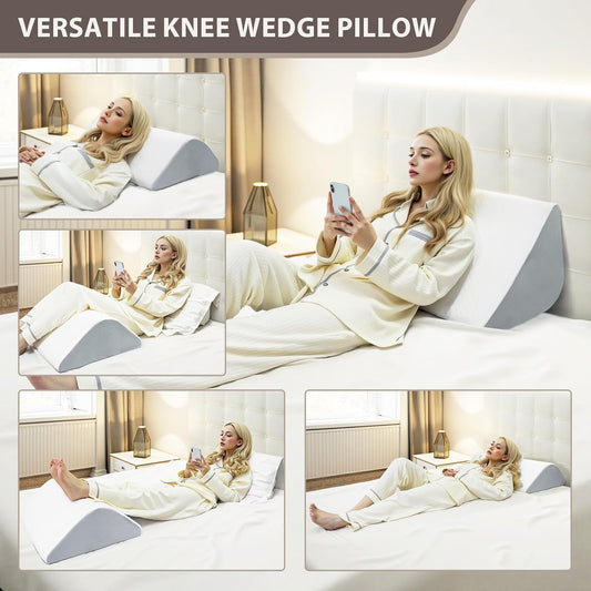 Knee Wedge Pillow for Leg Elevation, 6.3 Inch Triangle Design, Post Surgery Recovery Support, White