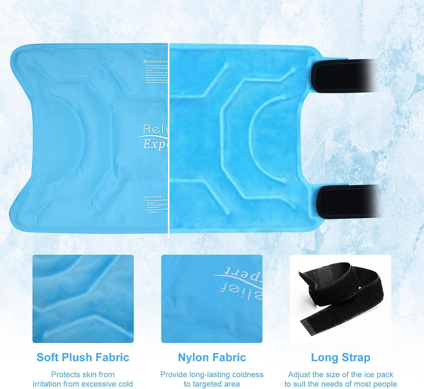 Relief Expert Knee Ice Pack Wrap Around Entire Knee, Large Ice Pack for Leg Soothing Discomfort, Reusable Ice Wraps with Cold Compress for Musclar Relaxation, Post-Workout Recovery,XL