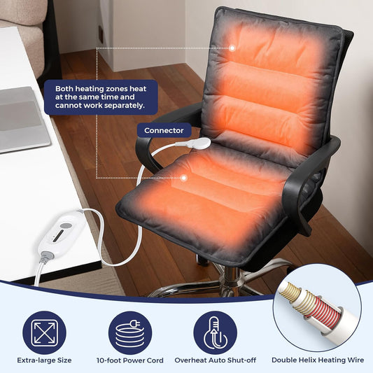 Heated Seat Cushion for Office Chair, Heated Seat Pad for Pain Relief Promote Blood Circulation with 3 Heat Levels & 90mins Auto-off, Chair Warmer for Back, Waist, Hips, Thighs Home Office Use, Grey