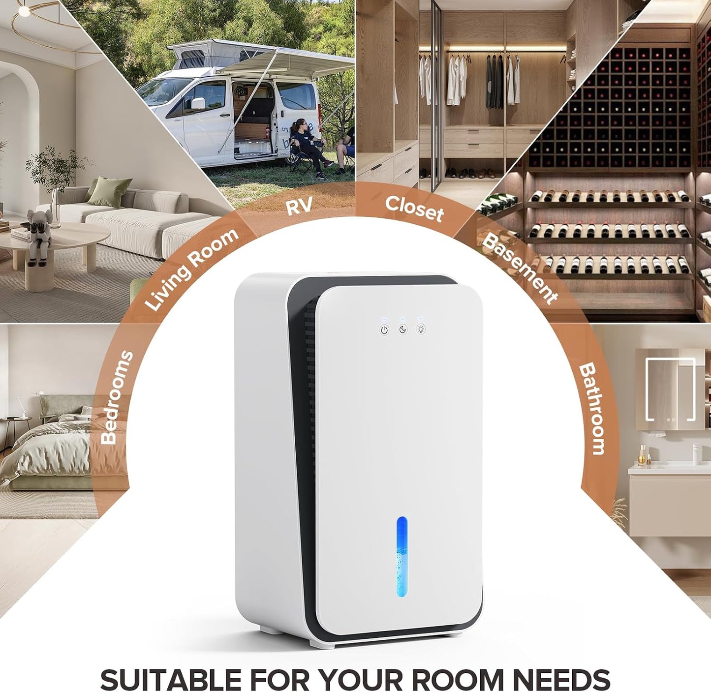 1000 sq.ft Dehumidifier for Home, Dehumidifiers for Basement, Bathroom, Bedroom with Auto Shut Off and Drain Hose, Built-in Aromatherapy Diffuser, 7 Colors LED Light, Quiet Sleep Mode(CS08-Cream)