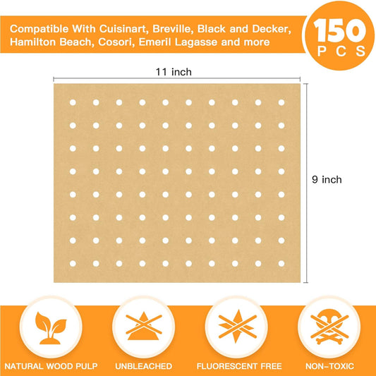 Air Fryer Disposable Parchment Paper Liners: 150pcs Airfryer Liners 9x11 Inch Perforated Rectangular Paper Sheets Basket Liner Accessories For Toaster Oven Xl Air Fryer
