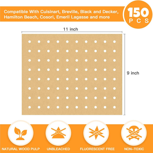 Air Fryer Disposable Parchment Paper Liners: 150pcs Airfryer Liners 9x11 Inch Perforated Rectangular Paper Sheets Basket Liner Accessories For Toaster Oven Xl Air Fryer
