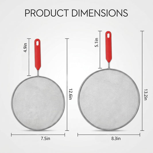2 Splash Grease Screen for Frying Pans, Stainless Steel Oil Splatter Grease Splatter Guard for Frying Pan, Kitchen Cooking Protection, Splatter Guard with Heat Resistant Handles