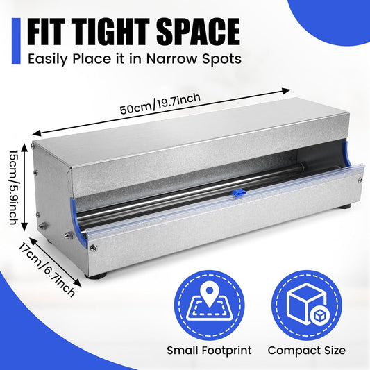 Lounsweer 18 Inch Stainless Steel Plastic Wrap Dispenser with Slide Cutter | with 2 Slide Blades, Fit 9.8"-18" Width Cling Film, Rustproof Manual Wrapper for Household Commercial Food Packaging