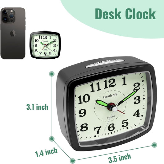 Lamisola Analog Travel Alarm Clock for Bedroom, Small Desk Clock Black