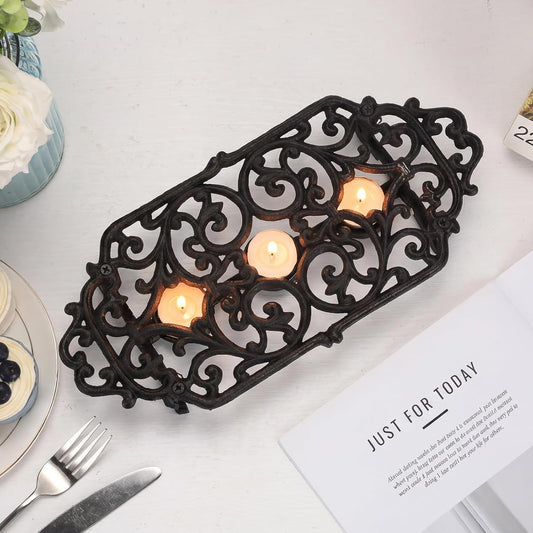 Sumnacon Cast Iron Teapot Warmer, Heavy Duty Teapot Warmer Stand with 3 Tealight Candle Holders, Vintage Decorative Heating Trivets for Milk, Tea, Coffee, Sturdy Tea Warmers for Desk Office Party
