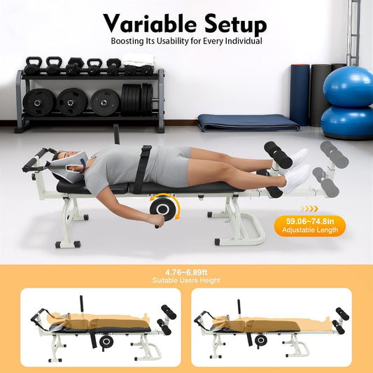 Home Lumbar Traction Bed, Full Body Traction & Stretch Decompression Bench/Table Machine for Back Spinal Decompression, Portable Spine Stretcher Bed for Improve Memory, Relieve Body Aches and Pains